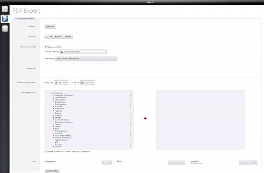 Preislistenmodul Gustav Screenshot