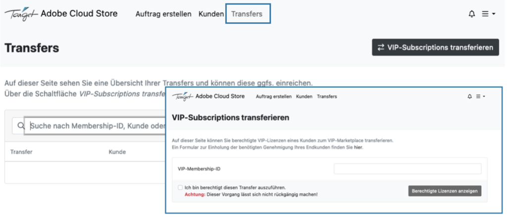 Transfers Adobe Cloud store